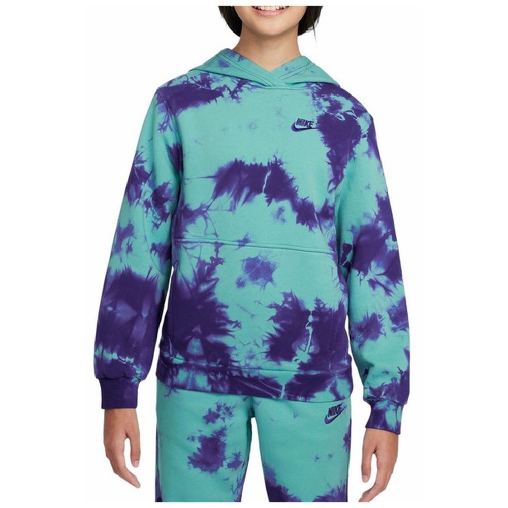 Nike Kids Unisex Purple/Blue Tie-Dye Club Fleece Hoodie, Large